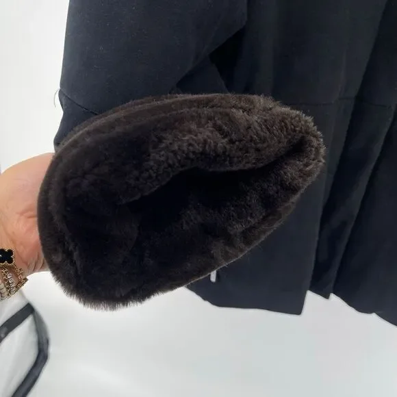 Jones New York Black Modacrylic Velvety Winter Coat XL Faux Fur Trim Full Zip - Picture 6 of 16